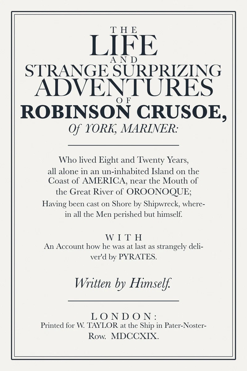 Portada recreada de Robinson Crusoe, 1719